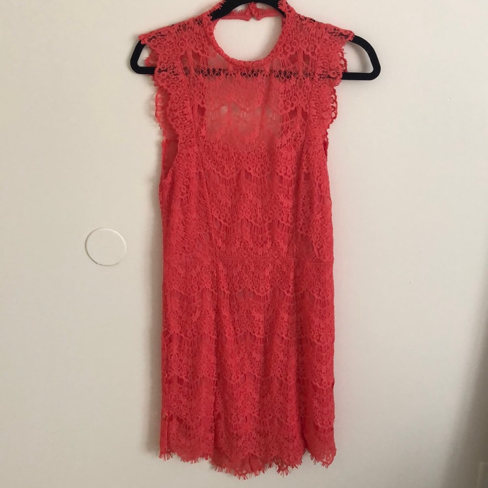 NWT Coral Lace Free People Illusion Neck Dress